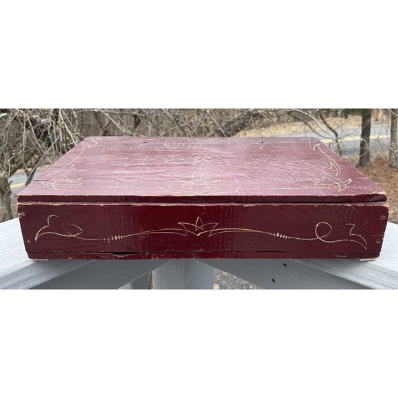 Antique - Vintage Wooden Letter Lap Desk Box Hand Painted Primitive Edwardian - Picture 5 of 16